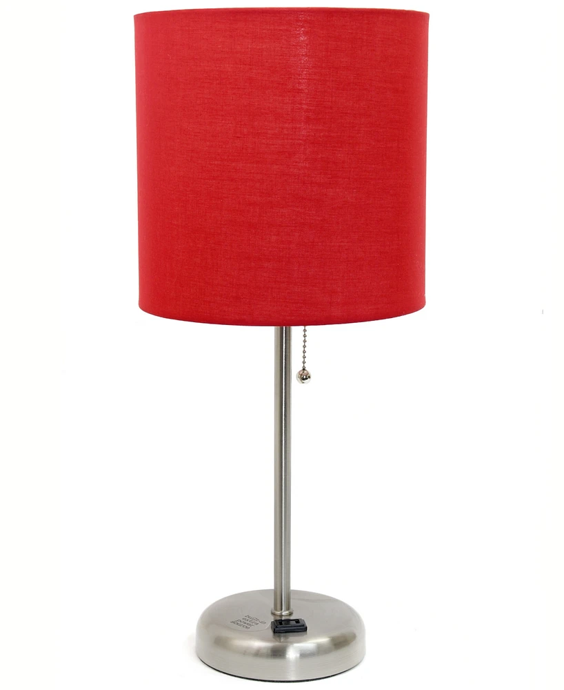 Lime Lights Stick Lamp with Charging Outlet and Fabric Shade