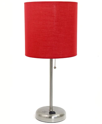 Lime Lights Stick Lamp with Charging Outlet and Fabric Shade