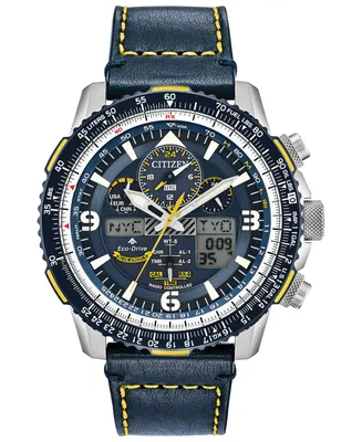 Citizen Eco-Drive Men's Analog-Digital Chronograph Promaster Blue Angels Skyhawk A-t Blue Leather Strap Watch 46mm