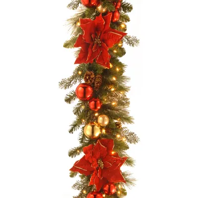 National Tree Company 9' by 12" Decorative Collection Home For the Holidays Garland with 100 Clear Lights