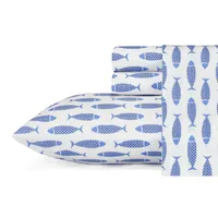 Nautica Woodblock Fish Cotton Percale -Piece Sheet Set