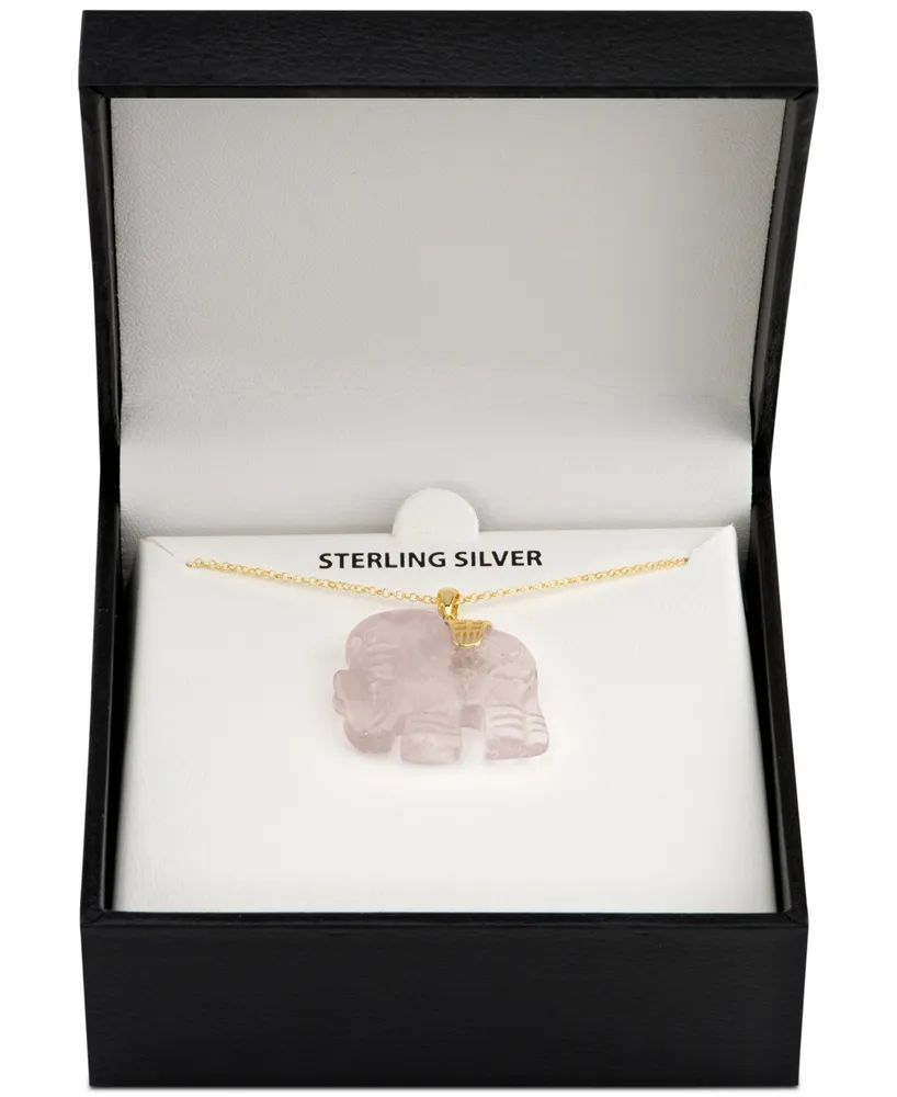 Rose Quartz (27mm) Elephant 18" Pendant Necklace in 18k Gold-Plated Sterling Silver