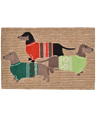 Liora Manne Front Porch Indoor/Outdoor Holiday Hounds Neutral 2' x 3' Area Rug