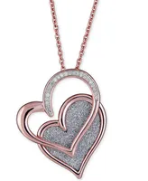 Diamond Glitter Double Heart 18" Pendant Necklace (1/8 ct. t.w.) in 14k Rose Gold-Plated Sterling Silver