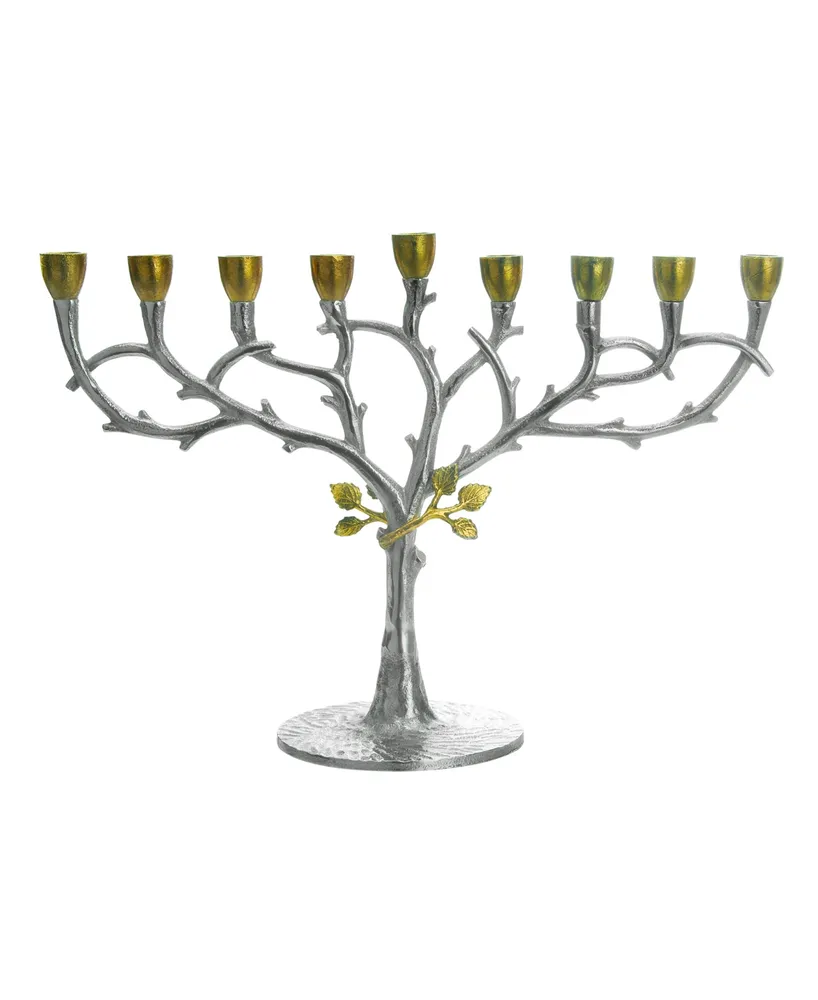 Classic Touch Hammered Stainless Steel Candle Menorah