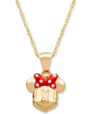 Disney Children's Minnie Mouse 15" Pendant Necklace with Enamel Bow in 14k Gold