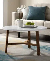 30 inch Round Coffee Table in Faux White Marble and Acorn