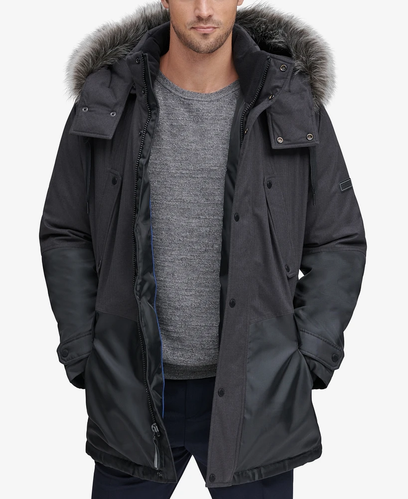 Marc New York Men's Mixed-Media Parka with Removable Hood
