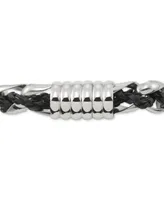 Legacy for Men by Simone I. Smith Black Leather Braided Bracelet in Stainless Steel