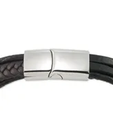 Legacy for Men by Simone I. Smith Men's Black & Brown Multi-Row Leather Bracelet in Stainless Steel