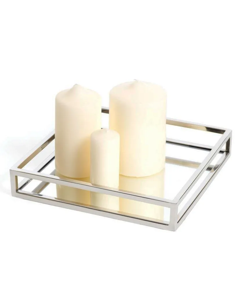 Classic Touch Large Square Mirrored Tray with Chrome Rails