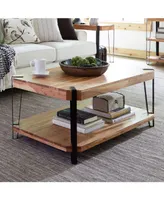 Alaterre Furniture Ryegate Natural Live Edge Solid Wood with Metal Coffee Table