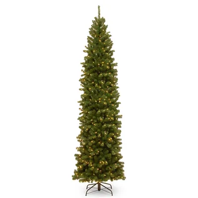 National Tree 10' North Valley Spruce Pencil Slim Tree with Clear Lights