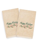 Linum Home Christmas Happy Holidays 100% Turkish Cotton 2-Pc. Hand Towel Set