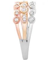 Wrapped Diamond Tricolor Triple Band Ring (1/4 ct. t.w.) in 14k Gold, White & Rose Gold, Created for Macy's