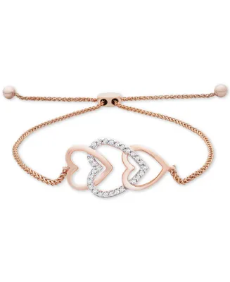 Wrapped Diamond Multi-Heart Bolo Bracelet (1/10 ct. t.w.) in 14k Rose Gold, Created for Macy's