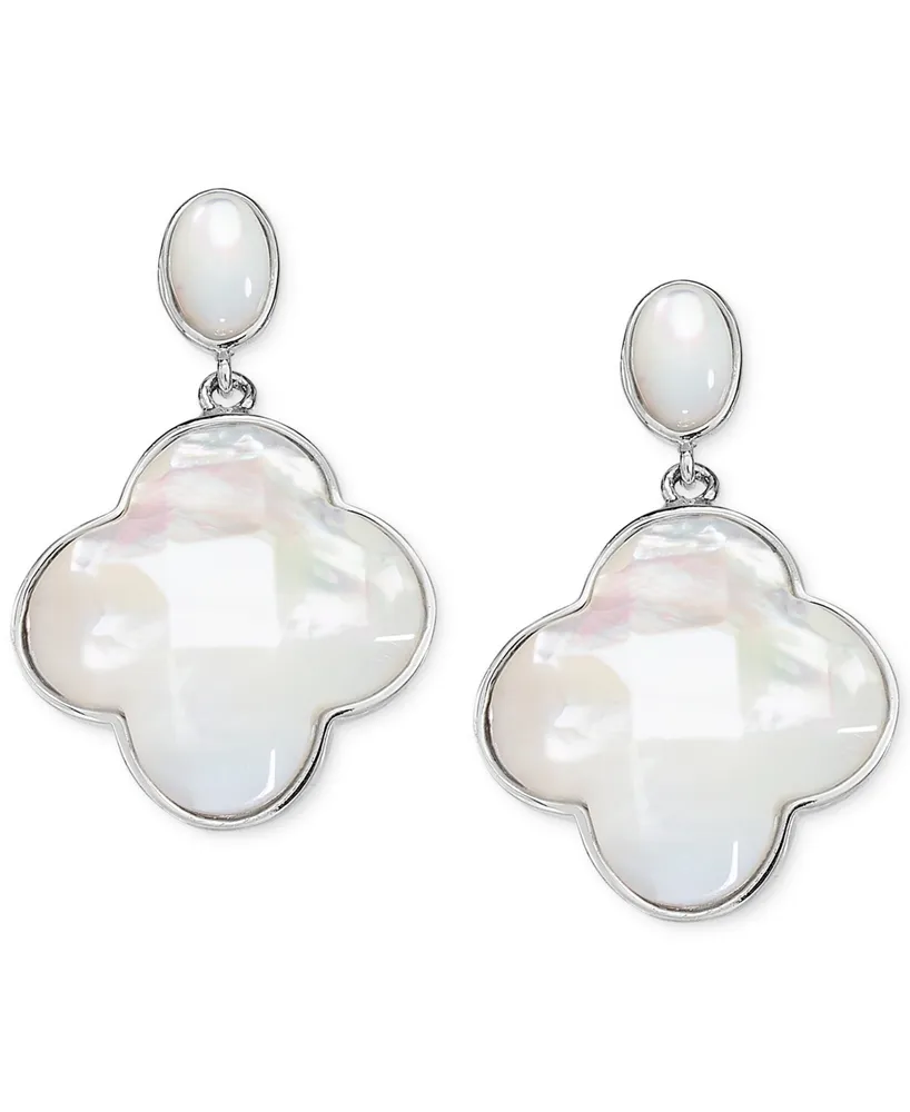 Mother-of-Pearl Clover Drop Earrings in Sterling Silver