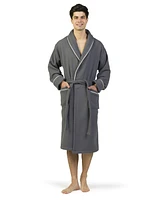 Linum Home Waffle Terry Bath Robe with Satin Piped Trim