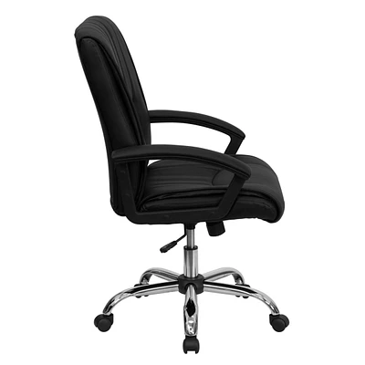 Mid-Back Black Leather Swivel Manager'S Chair With Arms