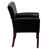 Leather Executive Side Reception Chair With Mahogany Legs