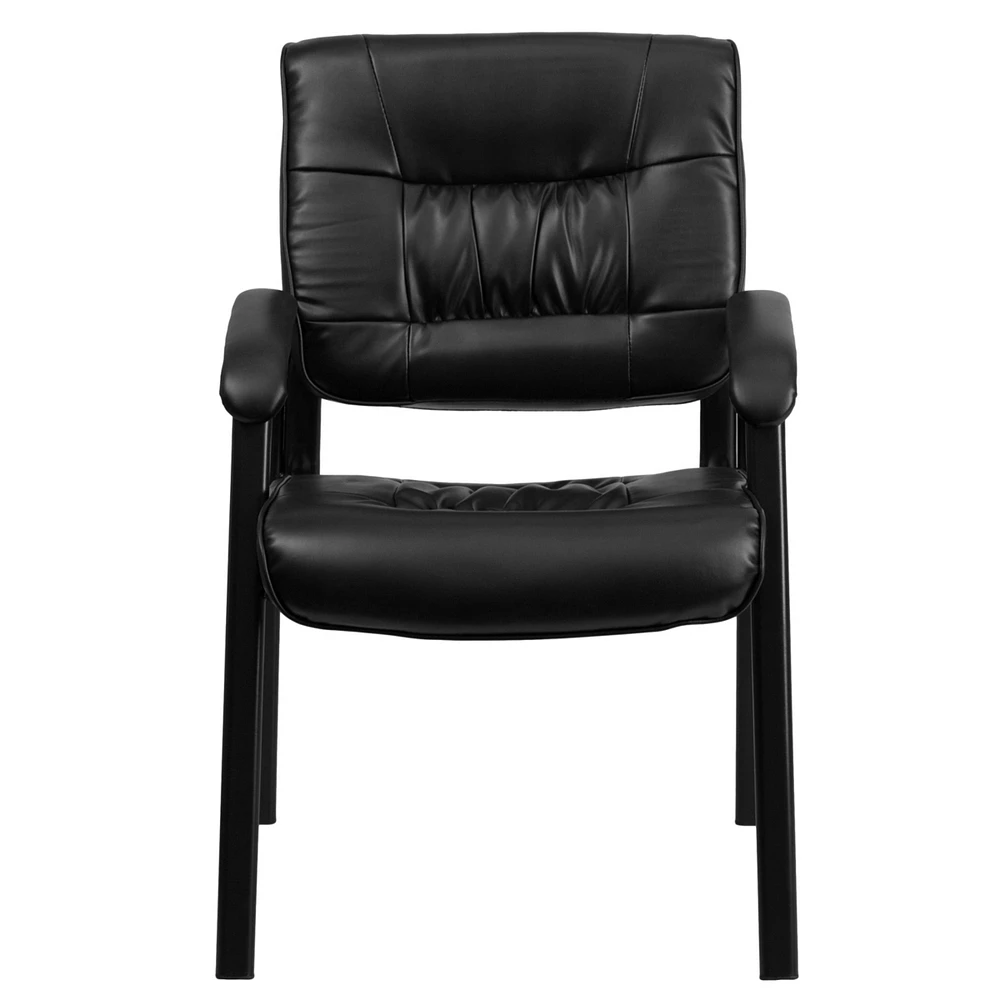Black Leather Executive Side Reception Chair With Black Metal Frame