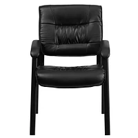 Black Leather Executive Side Reception Chair With Black Metal Frame