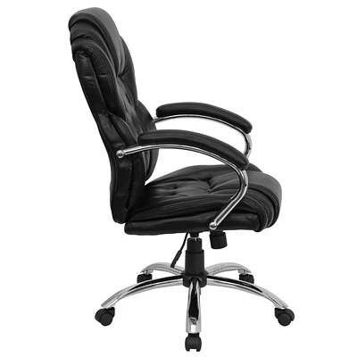 High Back Transitional Style Black Leather Executive Swivel Chair With Arms