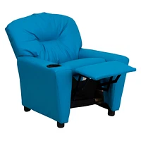 Contemporary Turquoise Vinyl Kids Recliner With Cup Holder