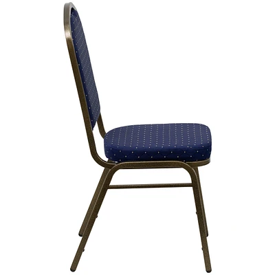 Hercules Series Crown Back Stacking Banquet Chair In Navy Blue Dot Patterned Fabric - Gold Vein Frame