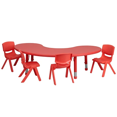 35''W X 65''L Half-Moon Plastic Height Adjustable Activity Table Set With 4 Chairs