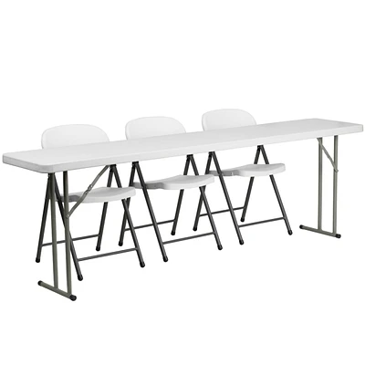 18'' X 96'' Plastic Folding Training Table Set With 3 White Plastic Folding Chairs