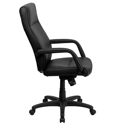 High Back Black Leather Executive Swivel Chair With Memory Foam Padding With Arms