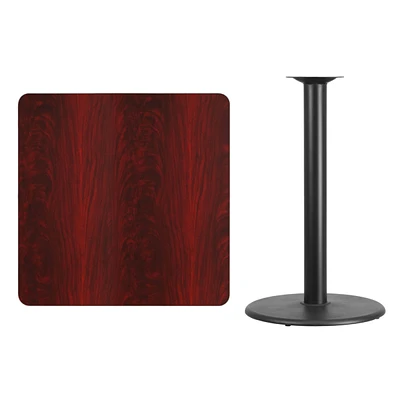 36'' Square Mahogany Laminate Table Top With 24'' Round Bar Height Table Base