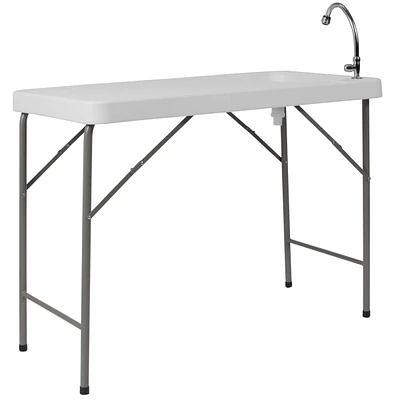23''W X 45''L Granite White Plastic Folding Table With Sink
