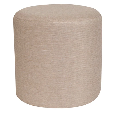 Barrington Upholstered Round Ottoman Pouf In Beige Fabric