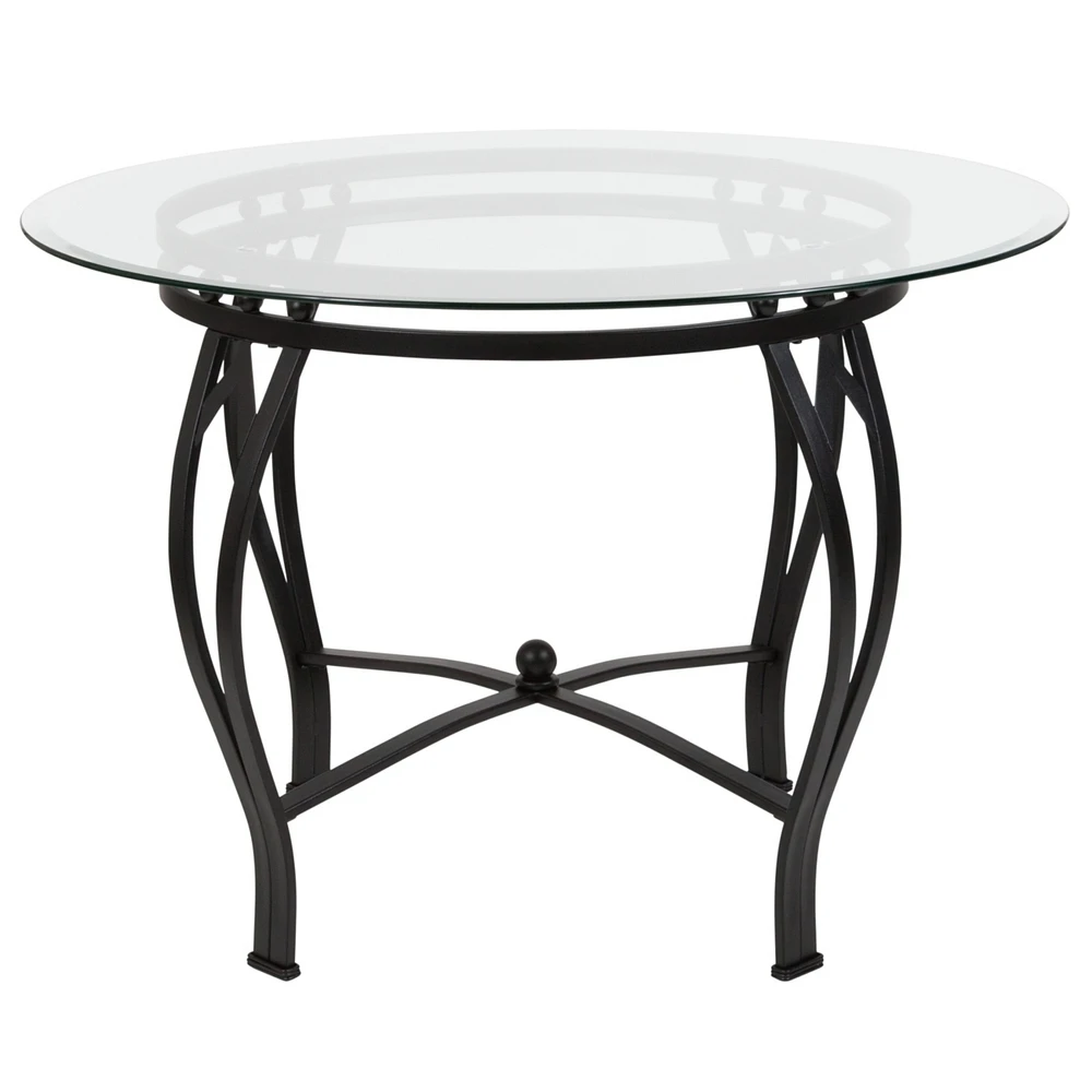 Syracuse 42'' Round Glass Dining Table With Black Metal Frame