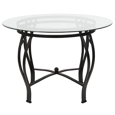 Syracuse 42'' Round Glass Dining Table With Black Metal Frame