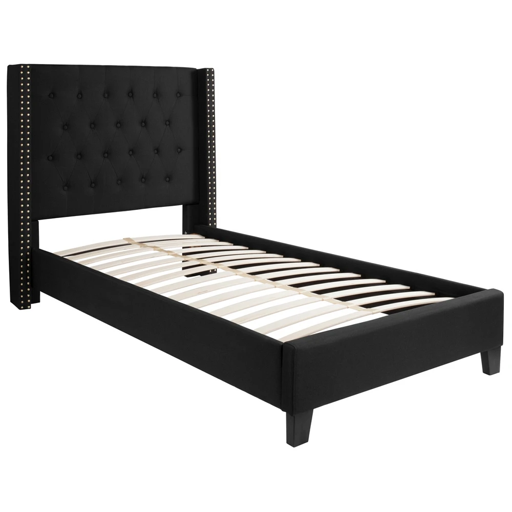 Riverdale Twin Size Tufted Upholstered Platform Bed In Black Fabric