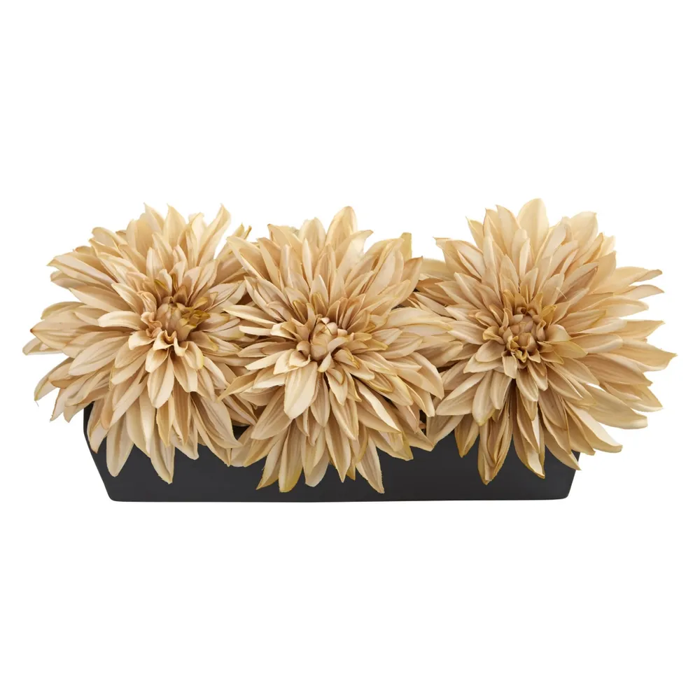 Nearly Natural Dahlia Artificial Arrangement in Black Planter