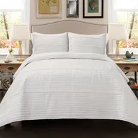 Pom Pom Stripe 3-Piece Full/Queen White Quilt Set