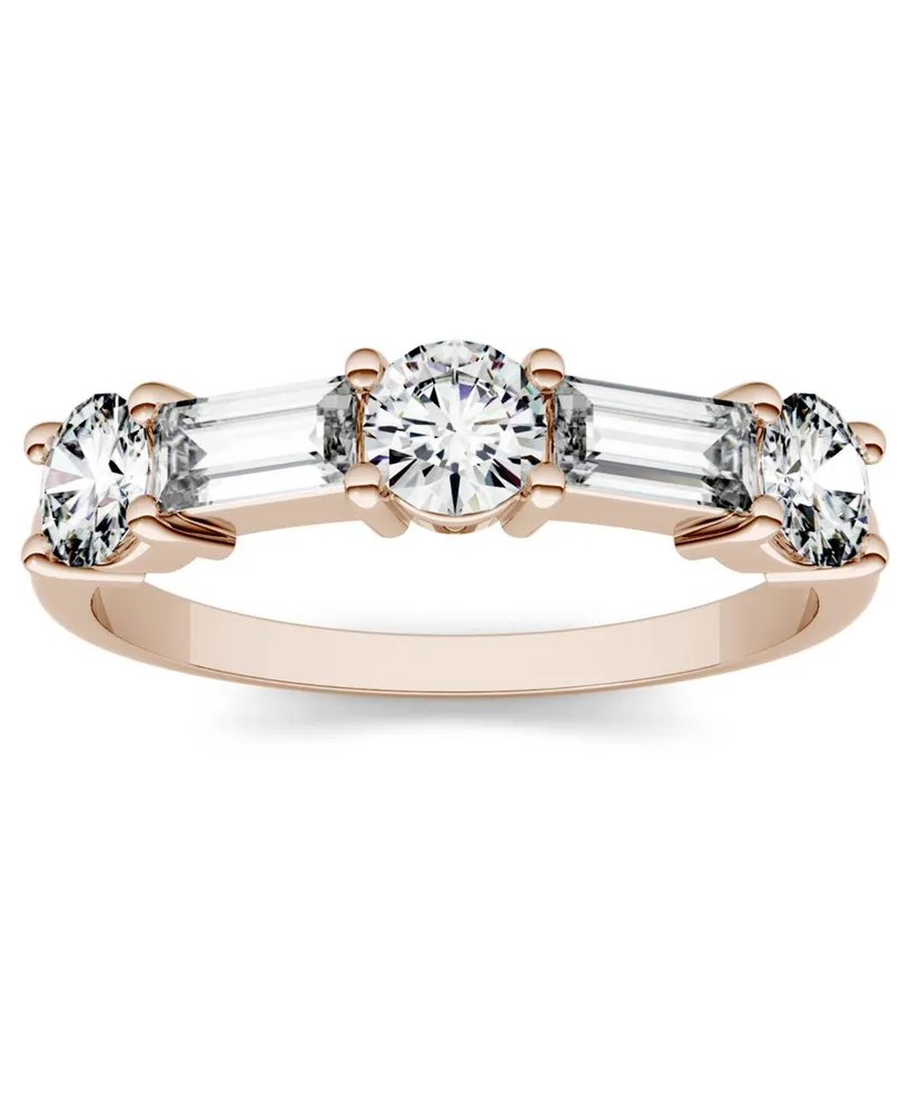 Moissanite Round and Baguette Stackable Ring (1-1/6 ct. tw. Diamond Equivalent) 14k White or Rose Gold