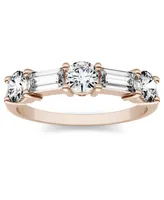 Moissanite Round and Baguette Stackable Ring (1-1/6 ct. tw. Diamond Equivalent) 14k White or Rose Gold