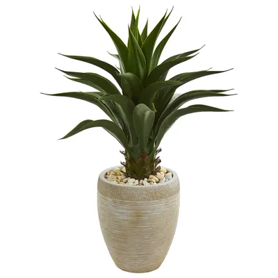 Nearly Natural Agave Artificial Plant in Sand Colored Planter