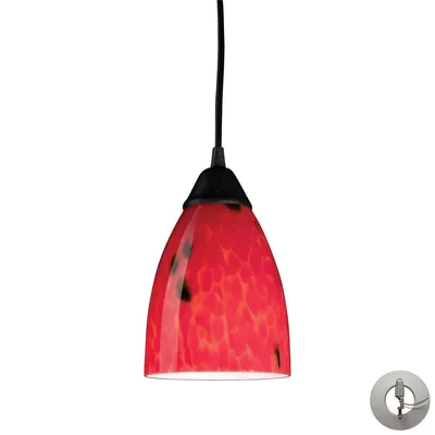 Classico 1 Light Pendant in Dark Rust and Fire Red Glass - Includes Adapter Kit