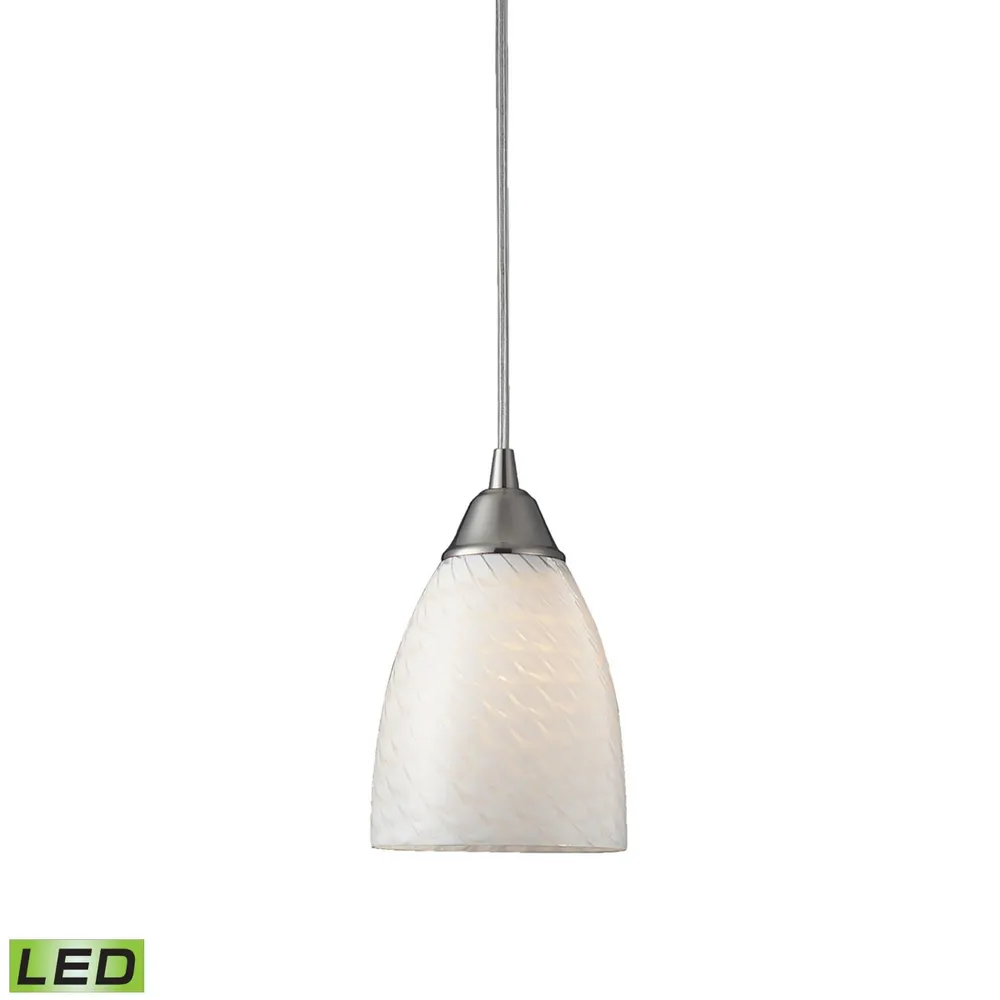 1 Light Pendant in Satin Nickel and White Swirl Glass - Led Offering Up To 800 Lumens (60 Watt Equivalent)