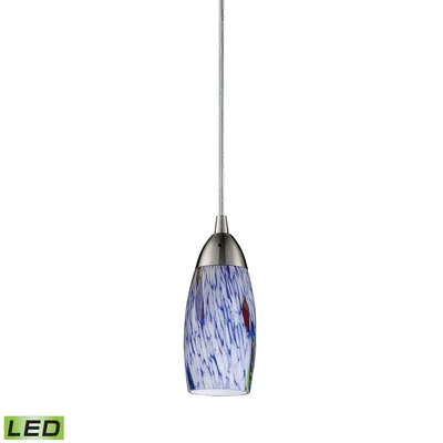 1 Light Pendant in Satin Nickel and Starlight Blue Glass