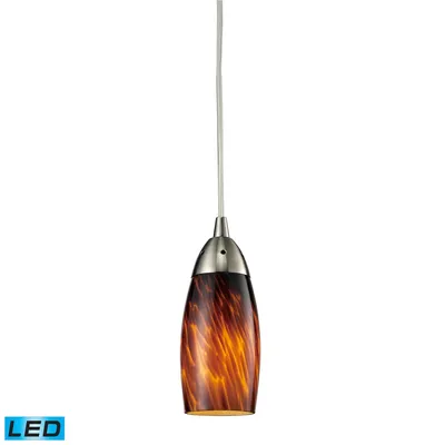 1 Light Pendant in Satin Nickel and Espresso Glass - Led Offering Up To 300 Lumens (25 Watt Equivalent)