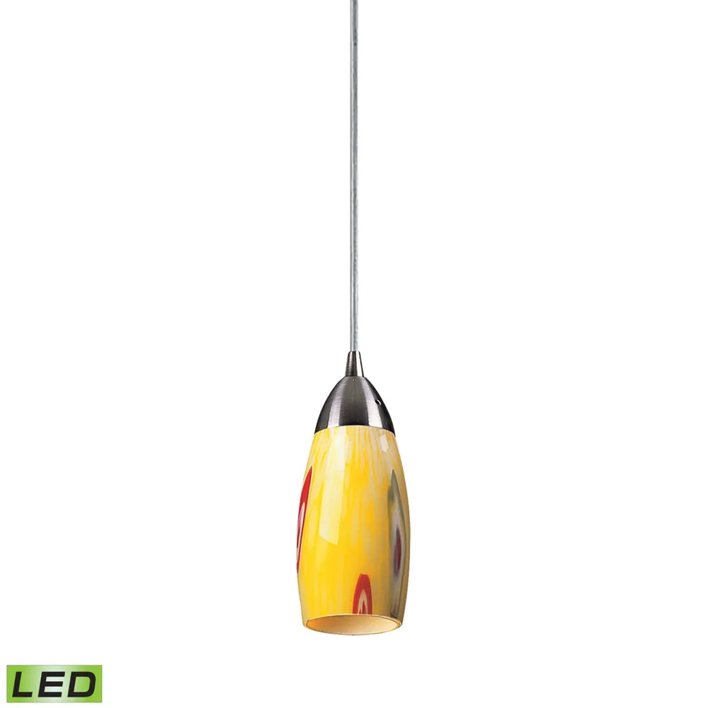 1 Light Pendant in Satin Nickel and Yellow Blaze Glass - Led Offering Up To 800 Lumens (60 Watt Equivalent)