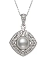 Cultured Freshwater Pearl (8mm) & Cubic Zirconia 18" Pendant Necklace in Sterling Silver