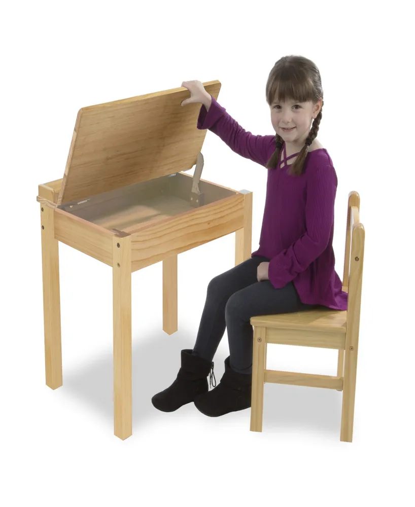 Wooden Lift-Top Desk & Chair